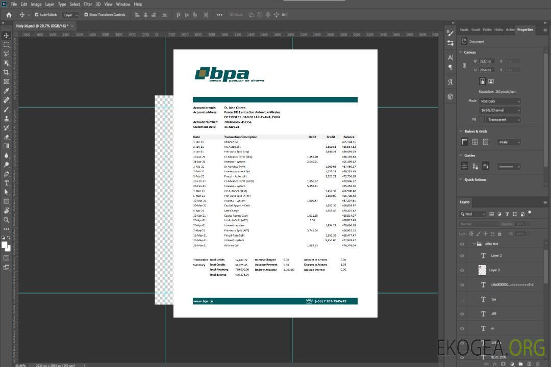 Relevé bancaire Cuba Banco Popular de Ahorro (BPA) modèle facile à remplir au format Excel et PDF template